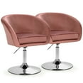 thumbnail image 1 of Gymax Ensemble de 2 Chaises Modernes en Velours Tabouret de Bar à Hauteur Réglable Pivotant à 360° Rose, 1 of 10