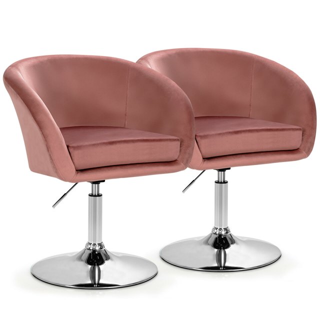 Gymax Ensemble de 2 Chaises Modernes en Velours Tabouret de Bar à Hauteur Réglable Pivotant à 360° Rose