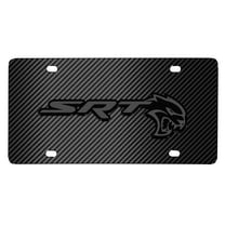 iPick Image for Dodge SRT Hellcat 3D Dark Gray Logo on Black Carbon Fiber Pattern Stainless Steel License Plate, Official Licensed
