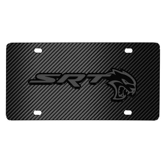 iPick Image for Dodge SRT Hellcat 3D Dark Gray Logo on Black Carbon Fiber Pattern Stainless Steel License Plate, Official Licensed