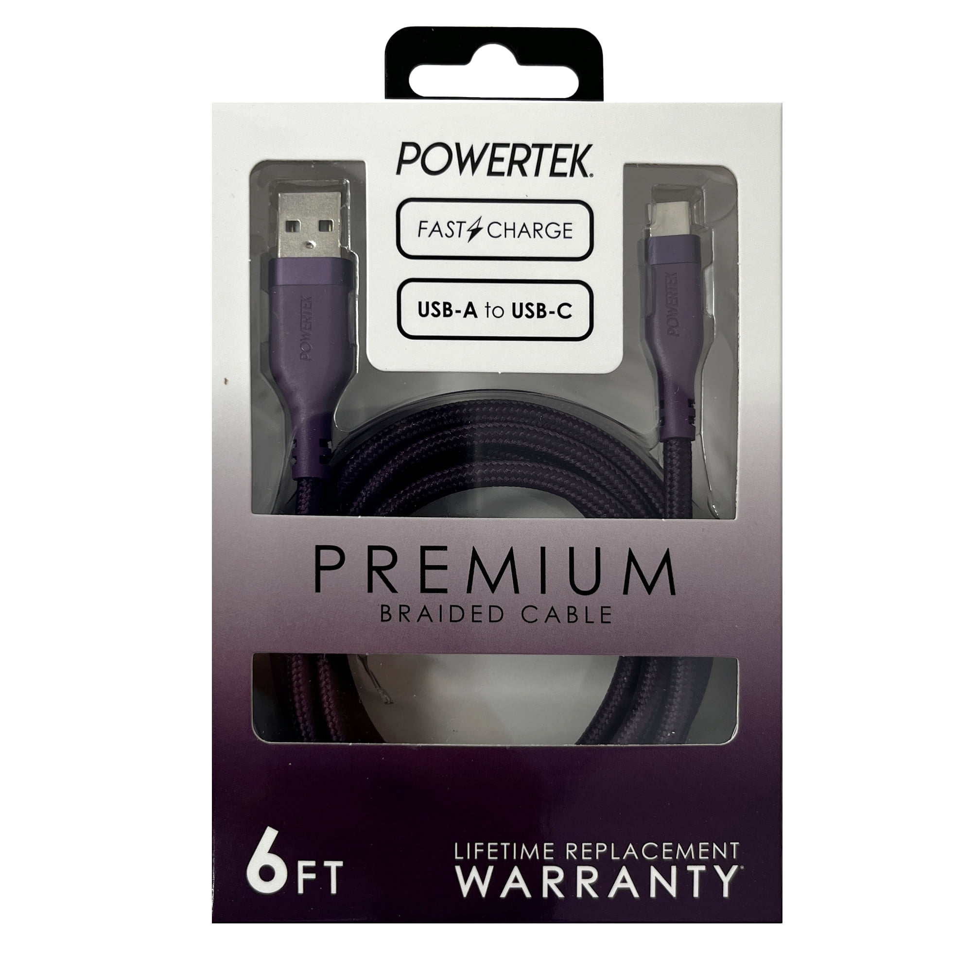 Liquipel Powertek Premium Braided USB-A to USB-C Cable - Purple