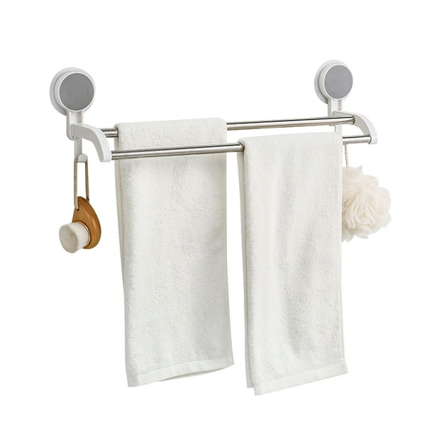 Tomfoto Adhesive Bathroom Towel Bar with 2 Stainless Steel Poles No Drilling Bearing Weight 6.6