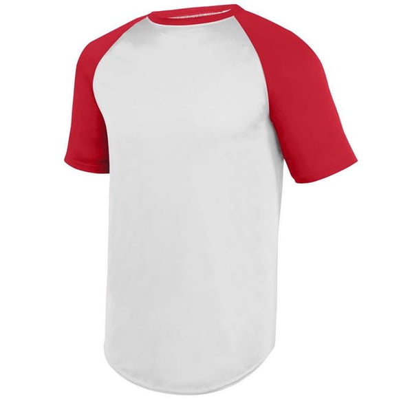 1508A-White - Red-2X Maillot de Baseball à Manches Courtes Anti-Humidité, Blanc & Rouge - 2X