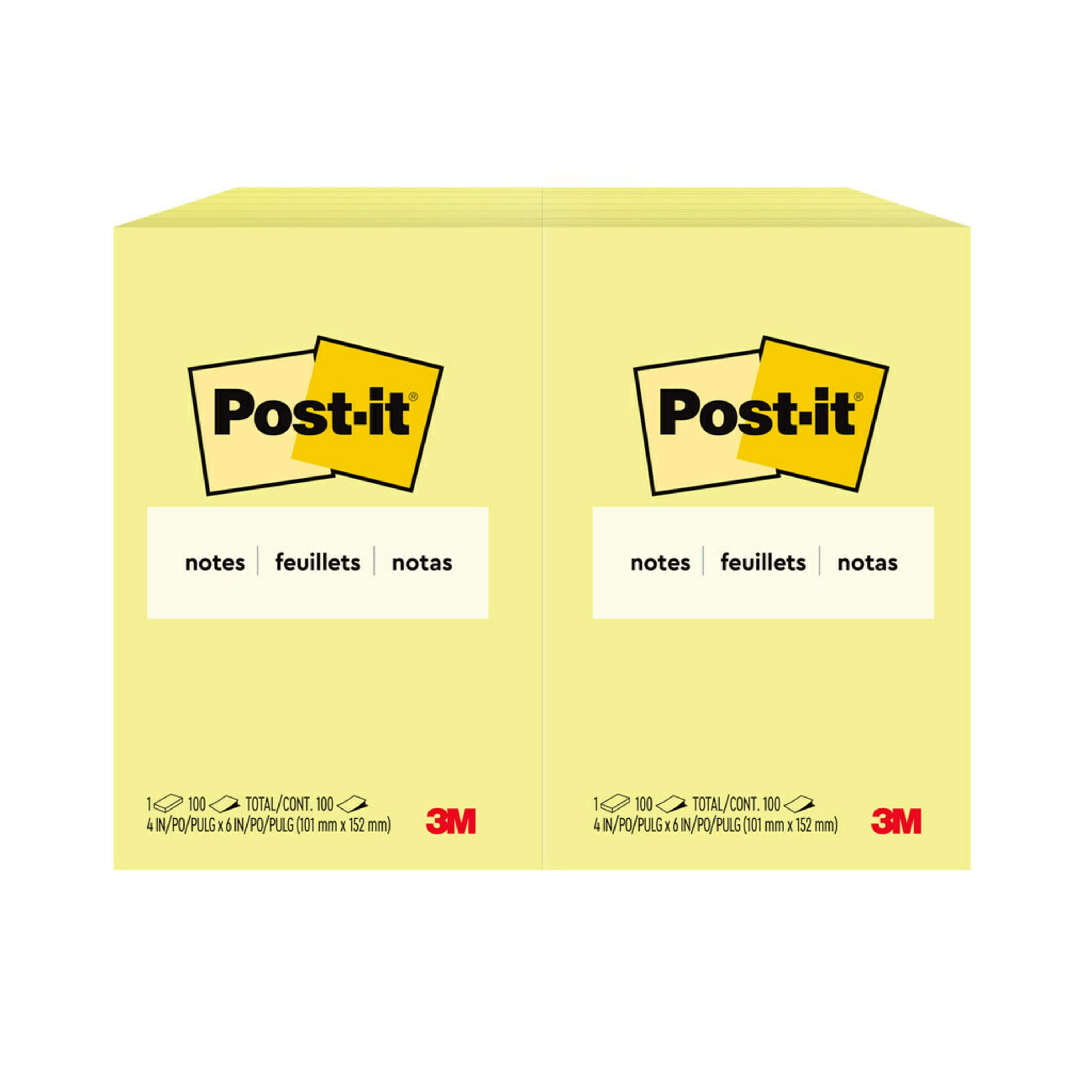 Post-it® Notes, 4 in x 6 in, Canary Yellow, 12 Pads/Pack