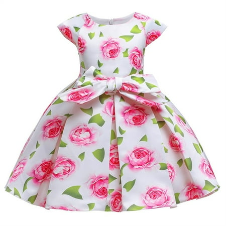 

Pfysire Girls Kids Bowknot Princess Party Wedding Prom Gown Dress Pink 2-3T