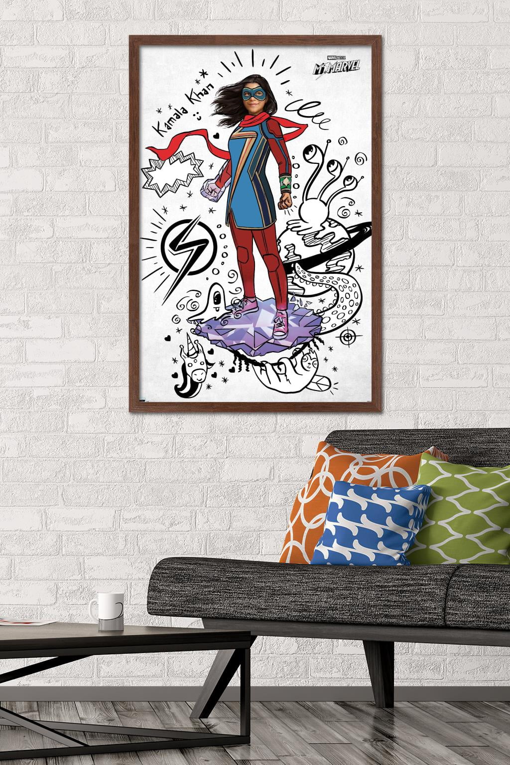 Marvel Ms. Marvel - Doodles Wall Poster, 22.375" x 34" Framed