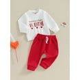 thumbnail image 3 of Suealasg Toddler Boys Girls Valentines Day Pants Set 2-piece Baby Boys Girls Clothes Spring Long Sleeve Crew Neck Embroidery Letters Sweatshirt +Elastic Waist Pants, 3 of 9