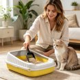 thumbnail image 4 of Semi Enclosed Splash Proof Kitten Litter Box, Pet Poop Toilet with Matching Litter Shovel, Low Entry Cat Litter Basin, Easy Clean Indoor Pet Supplies for Young Kitten Daily Potty Use-(Yellow), 4 of 6