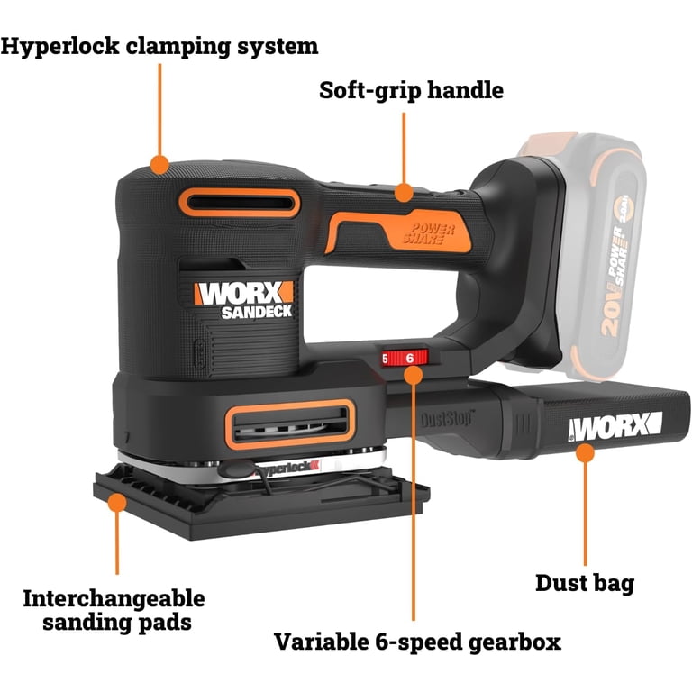 Worx 20V Cordless Multi-Sander, 5-in-1, Sanding Attachments