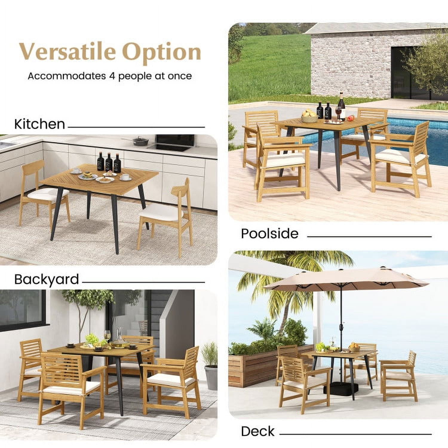 Aimee Lii 4-Person Acacia Wood Outdoor Dining Table for Garden Poolside and Backyard, Outdoor Patio Furniture Aimee Lii 4-Person Acacia Wood Outdoor Dining Table for Garden Poolside and Backyard, Outdoor Patio Furniture