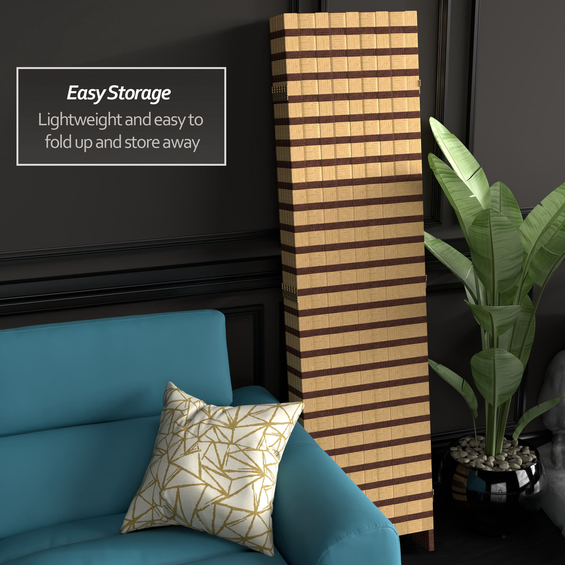 6 ft. Tall Two Tone Natural Fiber Room Divider - 6 Panel