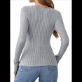 thumbnail image 4 of Camisas de Larga para Mujer, Cuello en V, Punto Acanalado, Corte Ajustado, Suéter con Botones, Blusa Informal de Trabajo para Otoño. Gris M, 4 of 10