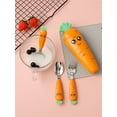 thumbnail image 5 of Hotian Kids Spoon and Fork Set 3pcs Pack with Box Stainless Steel Utensil Cartoon Carrot Flatware and Holder, 5 of 7
