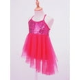 thumbnail image 3 of Nyeemya Kids Girls Ballet Dress Figure Ice Skating Costume Dance Leotards Sequins Asymmetric Tutu Dresses Rose 13-14, 3 of 7