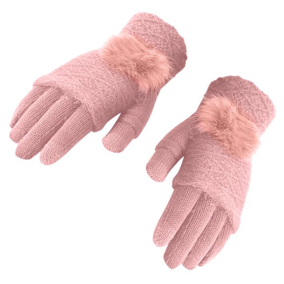 Yanyanz Gloves Mittens, Womens Thermal Gloves Warm Lined Knit Gloves Elastic Cuff Winter Gloves Knit Warm Lined Gloves, Gloves Pink One Size