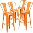 thumbnail image 1 of Commercial Grade 4 Pack 30" High Orange Metal Indoor-Outdoor Barstool with Back, 1 of 9