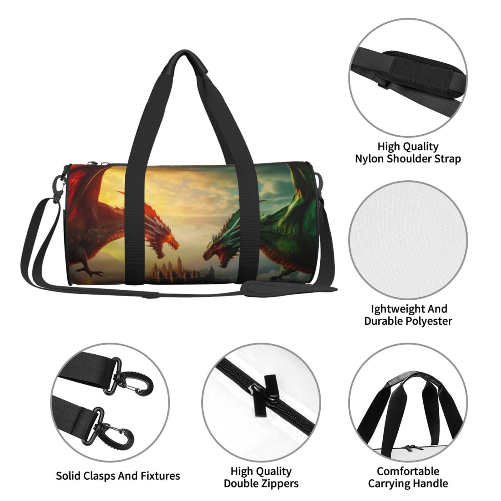 Vsdgher Castle Red Green Sky Dragon 45L Foldable Duffel Bag, Sports Gym Bag,Overnight Bag, Portable Weekender Bag for Airplanes
