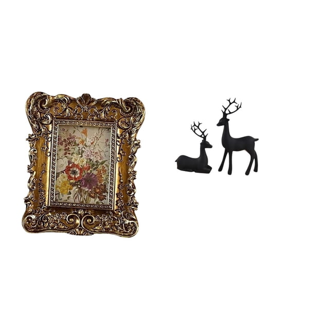 Marco de fotos,Marco de fotos retro Marco de fotos de mesa vintage,Marco de fotos adornado para colgar en la pared,decoración del hogar,Estatua de reno,Estatua de reno negro,decoración del