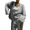 thumbnail image 2 of Fuzzy Cardigan Sweaters for Women V Neck Button Down Soft Knit Sweater Long Sleeve Cardigan Sweater Coat Light Gray M, 2 of 8