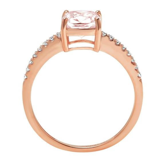 2.7 ct Cushion Cut Simulated Pink Diamond Solitaire with Accents Engagement Ring for Women in 18K Rose Gold