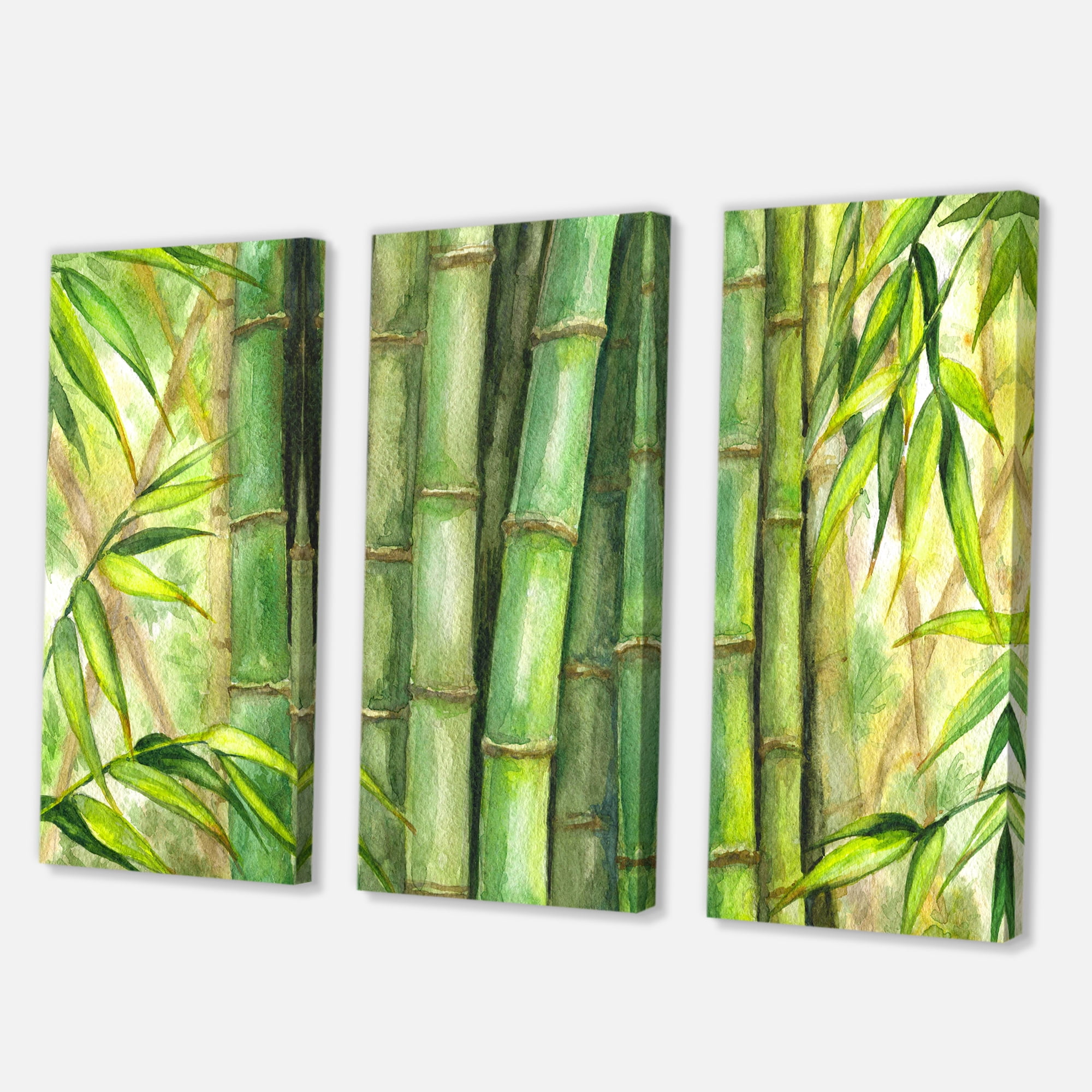 Designart ' Bright and Green Bamboo Stems ' Transitional Canvas Wall Art Print