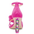 thumbnail image 4 of FSJ Women Sexy Flower Open Toe Sandals Three Crystal Block High Heels Pumps Adjustable Buckle Ankle Strap Prom Wedding Evening Shoes Size 5 Fuchsia, 4 of 4