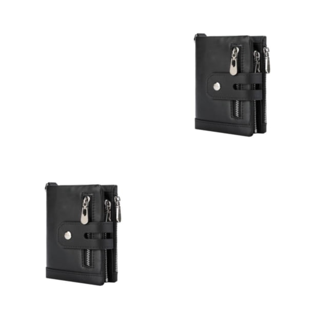 Cartera para hombre Qarigey Vintage monedero tarjetero bolsillo pequeño cuero de vaca multifuncional Negro 2piezas