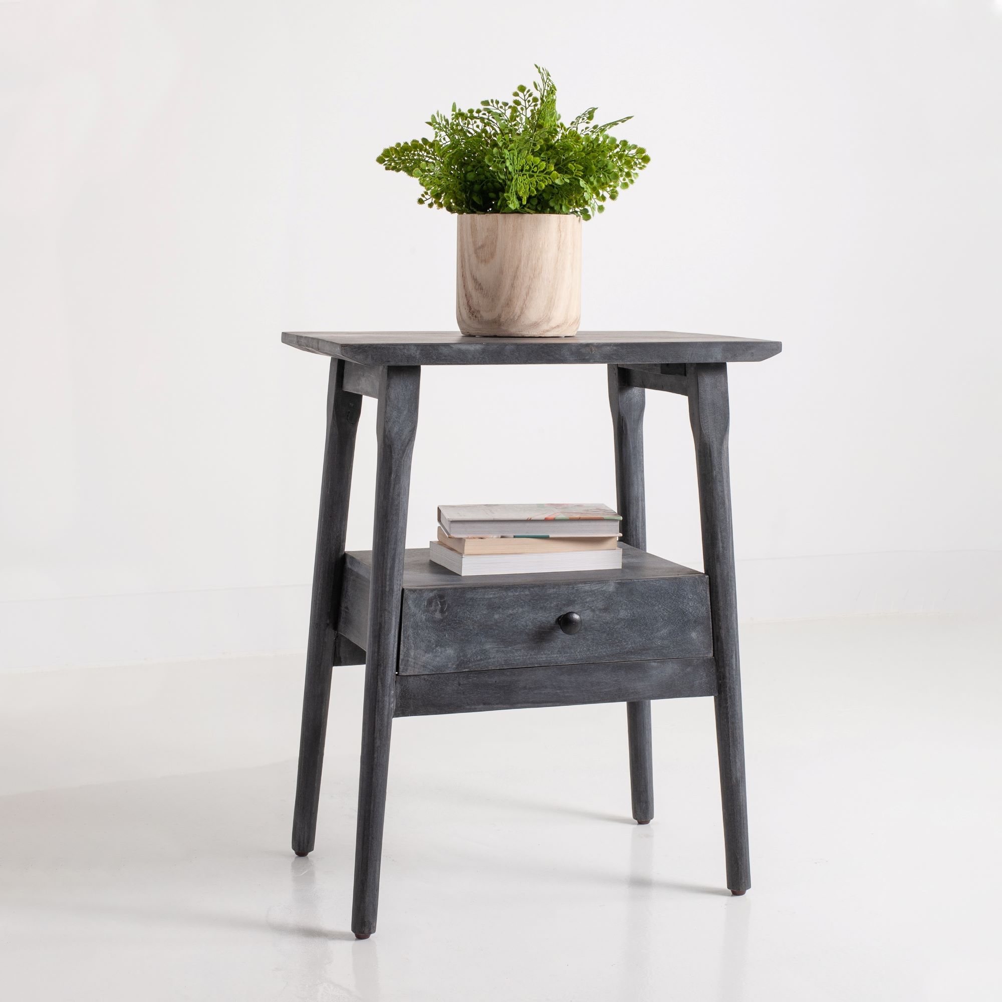 Kenmure 1 Drawer Black Solid Mango Wood Nightstand by East at Main 22"W