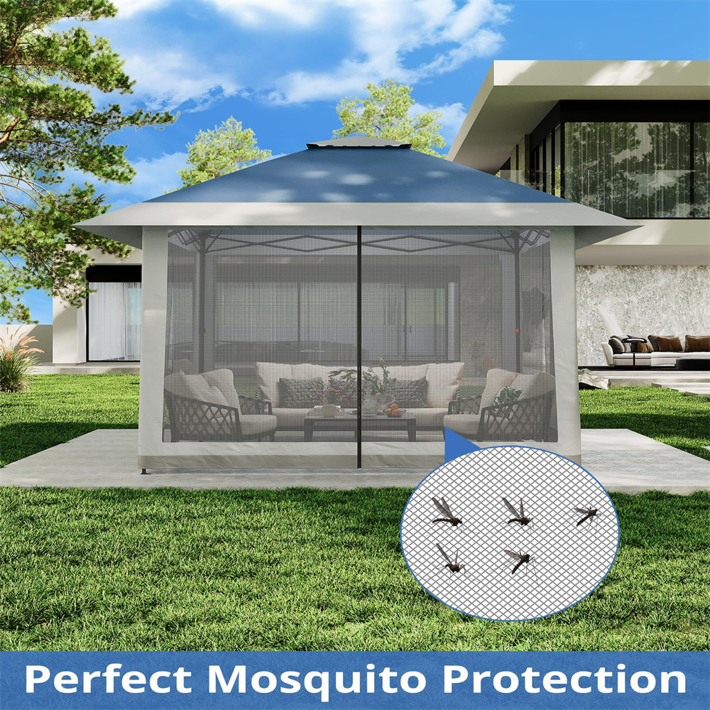 13x13Pop-Up-Gazebo Outdoor Canopy Tent with Mosquito Netting, [Adjustable Height & Spacious] Pop Up Tent with Double Roof, UV-Resistant Outdoor Gazebo for Backyard, Patio, Lawn, Garden, Deck