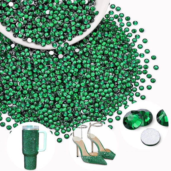 3000PCS SS8/2.5mm Crystal Rhinestones (Emerald Green), Bedazzling Flatback Glass Rhinestones for Crafting DIY Nail Art Makeup Decoration, Gems Diomand Charms for Tumbler Shoes Clothing Mug