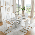 thumbnail image 3 of StnTalk Dining Table Set for 6, 63'' Grey Faux Marble Dining Room Table with 6 PU Leather Chairs, Modern Kitchen Table Set with Golden Metal Legs for Dining Room, 3 of 11