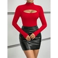 thumbnail image 5 of MOYIKO Cutout Front Mock Turtle Neck Long Sleeve Shirts for Women Fitted Tops Tees,Size Small, 5 of 8