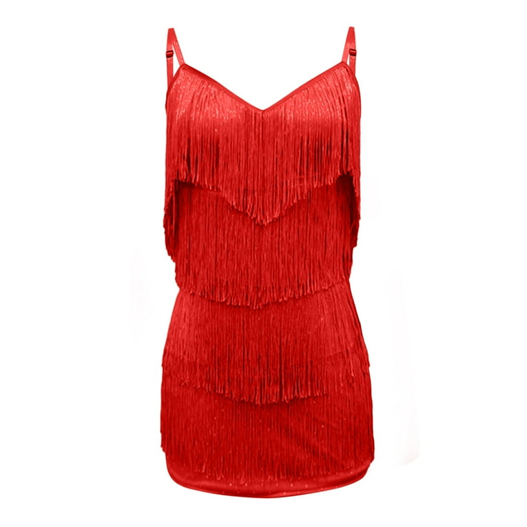 WTXUE Mini Dresses, Fringe Sleeveless Slip Straps, Women Irregular Slim  Party Dress Solid Mini Vestidos De Fiesta Largos De Noche Cold Shoulder  Women, Red Size S - Walmart.com