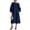 Navy, variant on Women's Cotton Linen Midi Dress 3D Floral Lantern Sleeve Round Neck Button Front A Line Loose Fit French Style Long Dress Casual Elegant Summer Navy L