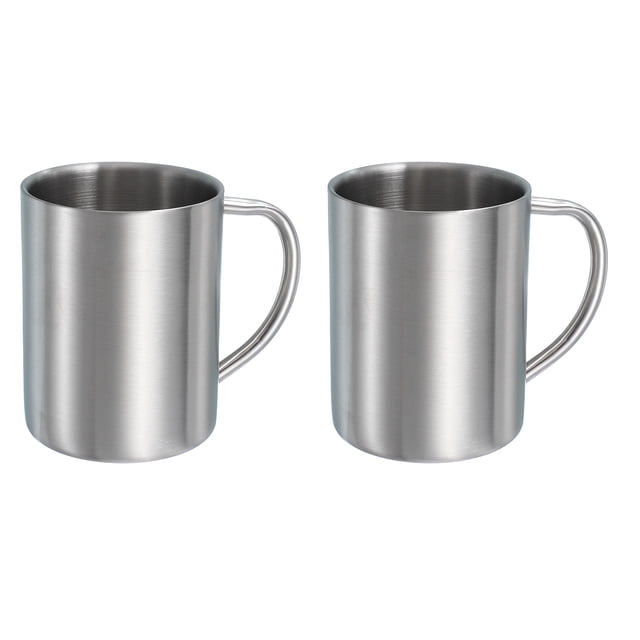 2Pcs Tazas de Café de Metal, Tazas de Té de Café de Doble Pared de 14 Onzas con Mangos para Bebidas Frías o Calientes (Plata)