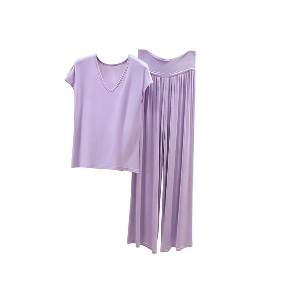 BUIGTTKLOP Pajama Sets for Women 2 Piece Short Sleeve Outfits Summer Casual Pullover Tops Wide Leg Pants Lounge Sets