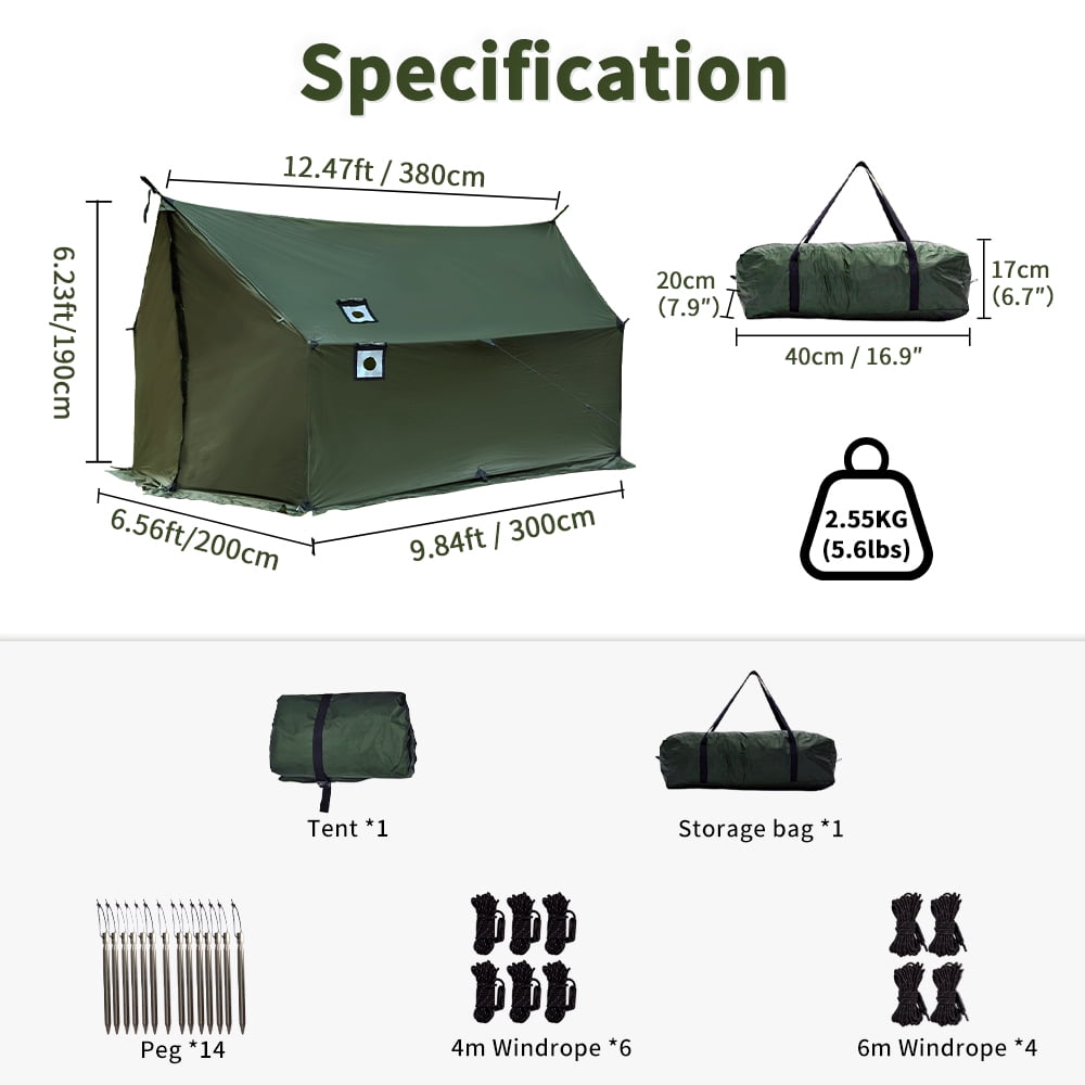 Waldmate 4-Person Hammock Hot Tents for Camping with Stove Jack and Snow Skirt(Green)