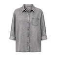 thumbnail image 4 of KLHDSF Denim Shirt Women Long Sleeve Button Down Western Jean Shirts Collared, Roll Up, with Pockets, Baggy, Lightweight, Shacket, Casual Office Gray XXL, 4 of 9
