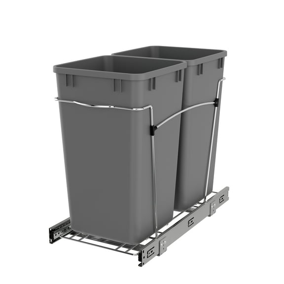 Rev-A-Shelf Double Pullout Trash Cans 27 qt. for Kitchen, Silver, RV-15KD-17C S