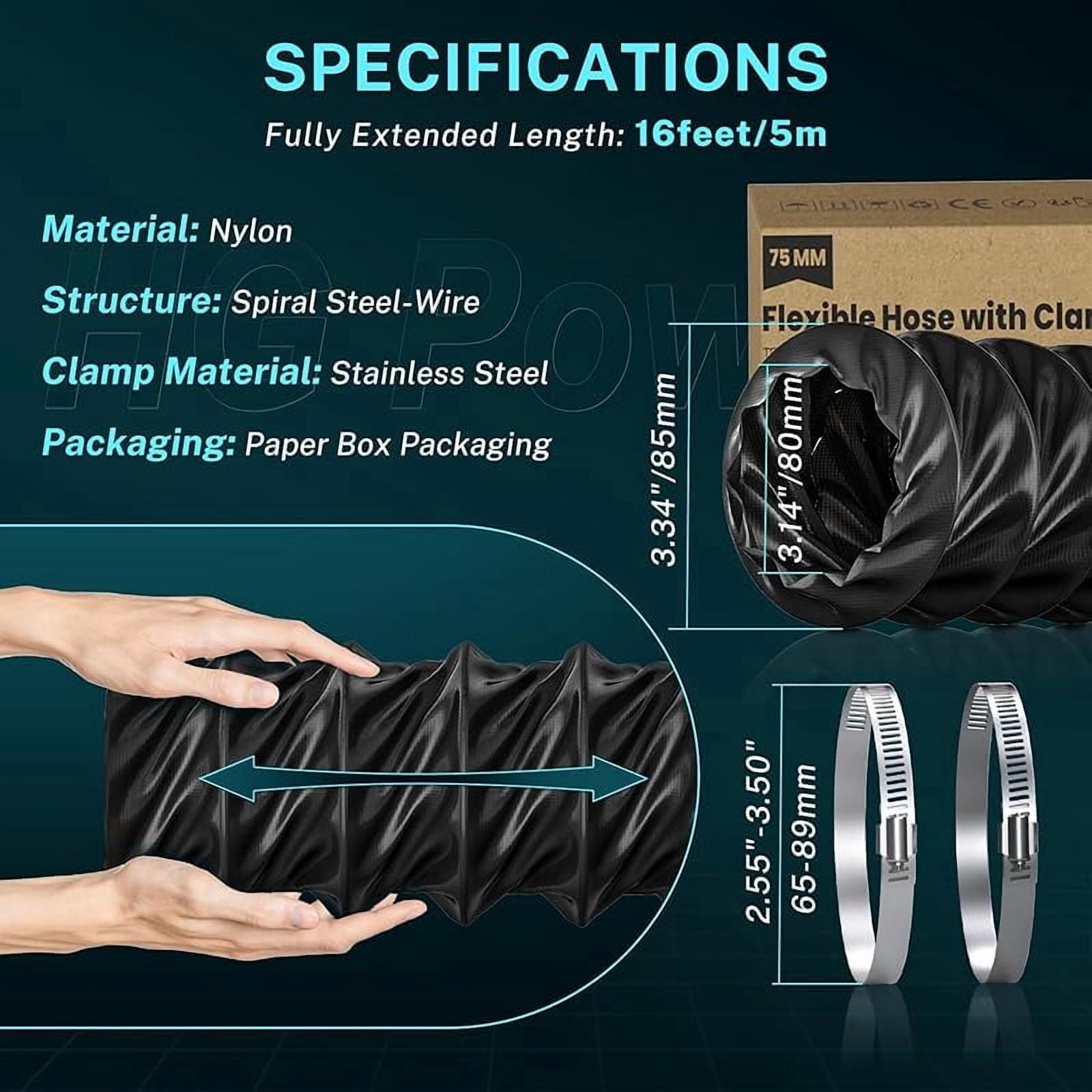 3-Inch x 16FT Diesel Heater Duct Hose – Long Flexible Nylon Vent Tube for Air Heater, Exhaust, RV and Workshop – Heat-Resistant Ventilation Hose