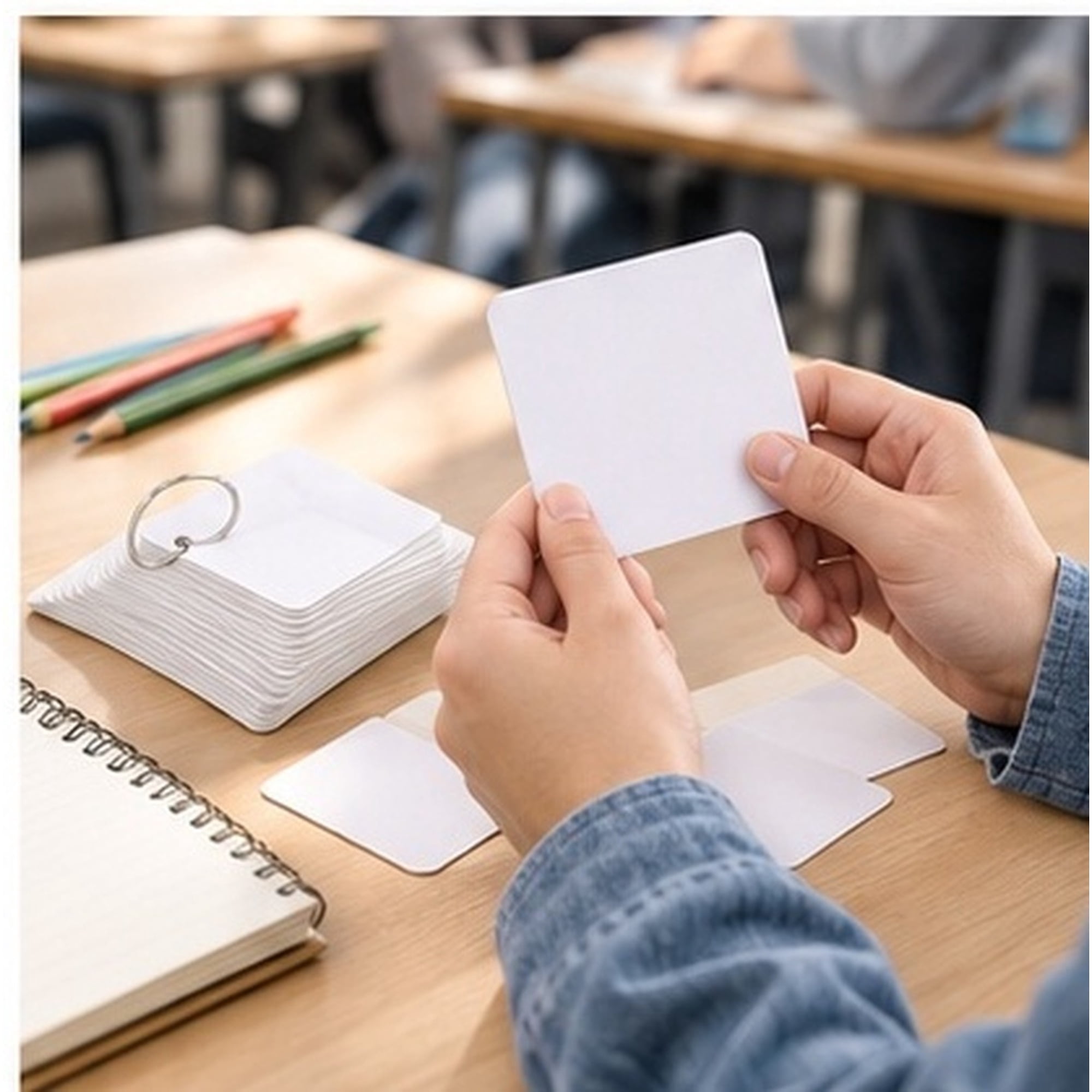 DEEPCRAFF 1Set White Blank Index Notecards with Metal Binder Ring Multipurpose Flash Cards for Home and School