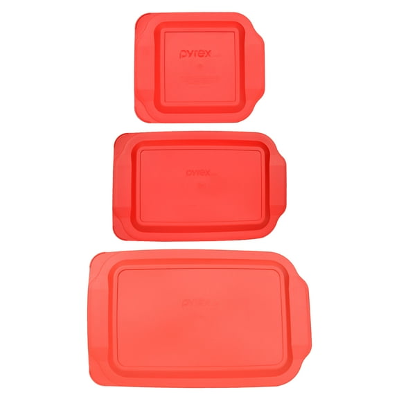 Pyrex (1) 234-PC 4qt Red Lid, (1) 233-PC 3qt Red Lid, & (1) 222-PC 2qt Red Plastic Lid