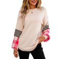 thumbnail image 1 of Suéter Hombro Caído Manga Larga Cuello Redondo Cuadros Rayas Impresión Tops para Mujer, 1 of 8