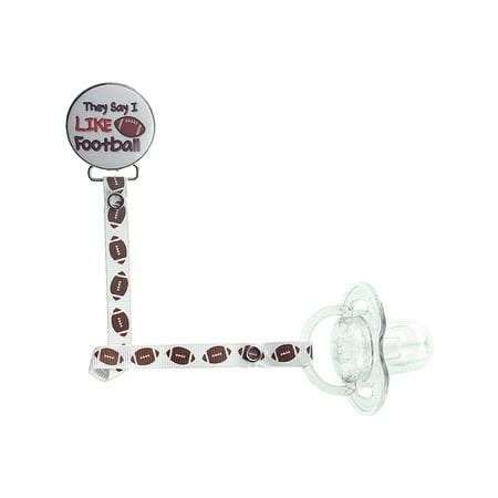 White & Brown They Say I Like Football Pacifier Clip