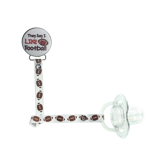 White & Brown They Say I Like Football Pacifier Clip
