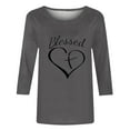 thumbnail image 5 of Penkiiy Womens 3/4 Sleeve Heart Prints Tops Round Neck Valentines Tunic Tee Shirts Blouse XS Gray, 5 of 5