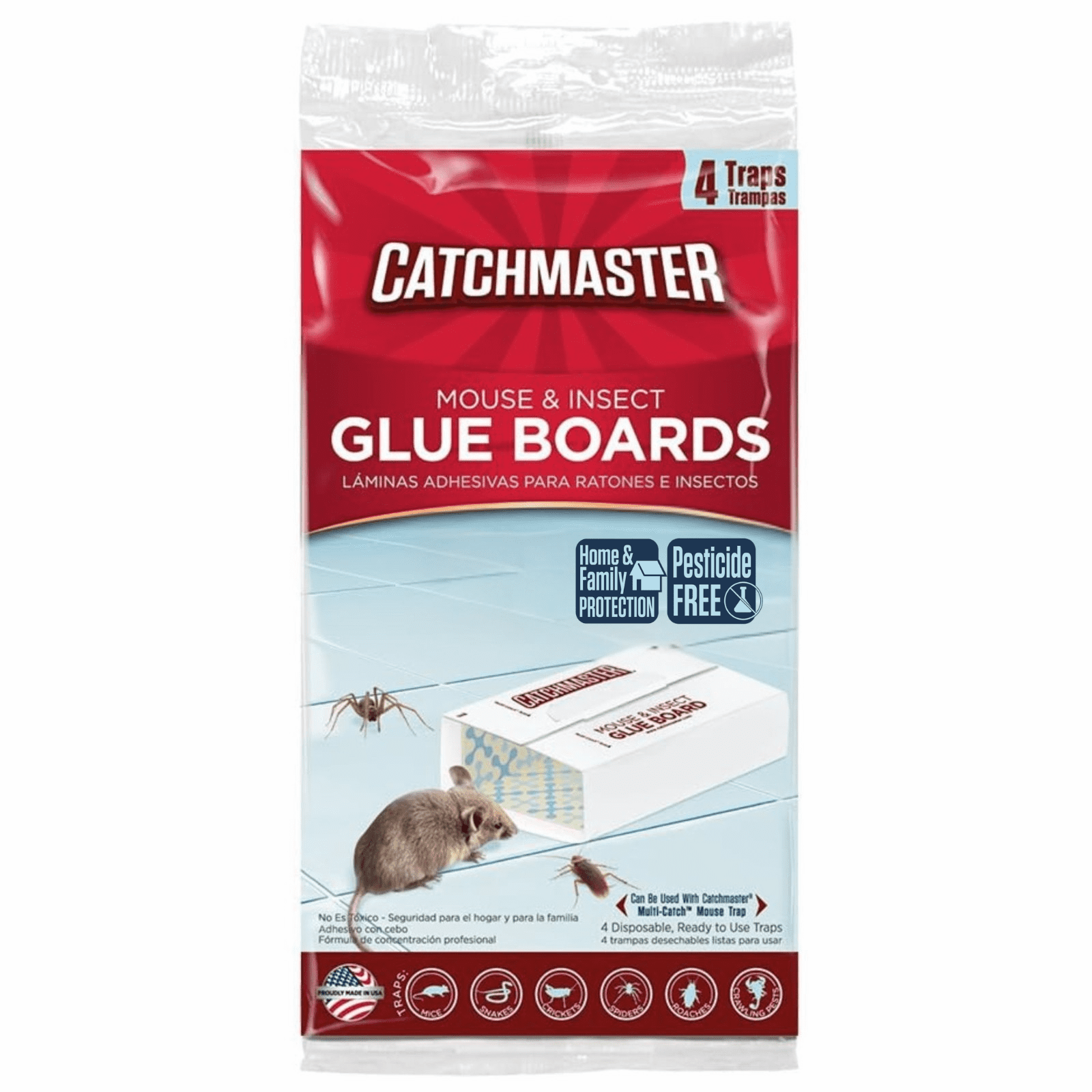 (18 pack) Catchmaster Mouse & Insect Solid Glue Board Traps 4 Count - Ready and Safe to Use Indoors