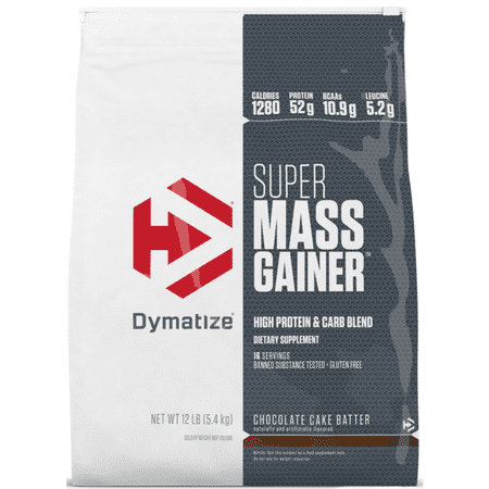 Dymatize Super Mass Gainer, High Protein & Carb Blend, Chocolate Cake Batter, 52g Protein/Serving, 12