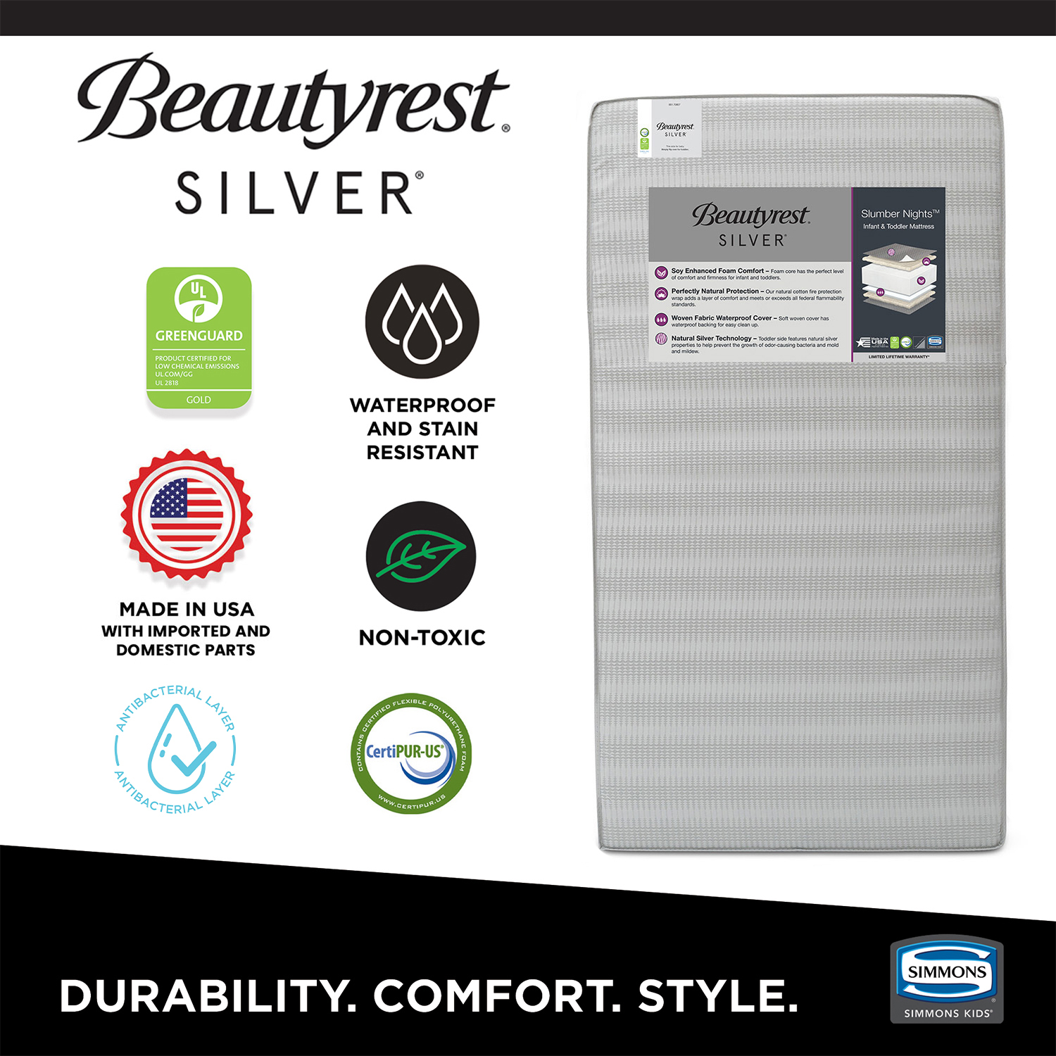 Beautyrest Silver Slumber Nights 2-Stage Antimicrobial Crib & Toddler Mattress, Soy Foam Core - image 3 of 10