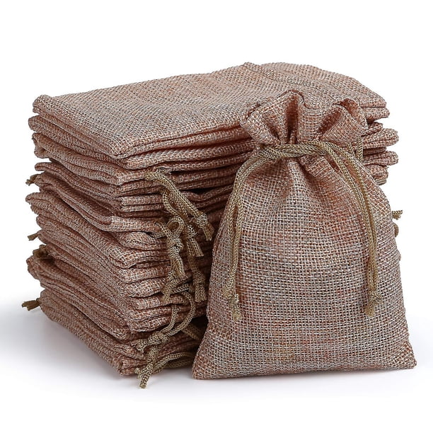 20 bolsas de regalo de yute de lino, bolsas de arpillera, bolsas con cordón, bolsas de joyería, envoltura de almacenamiento para fiestas